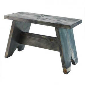 Kleiner Holzhocker rustikal Shabby Chic Rechteck Sitz grau gebeizt - Bild 1 von 5
