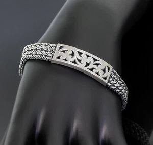 Lois Hill Filigree ID Tag Woven Chain Toggle Bracelet 925 Sterling Silver 7.5" - Picture 1 of 5