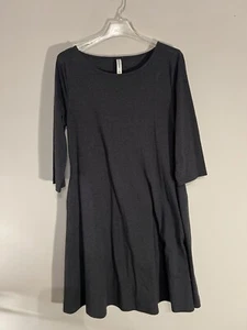 Womens Zenana Premium 3/4 Sleeved Grey T-Shirt Swing Dress Size Large W/pockets - Picture 1 of 4