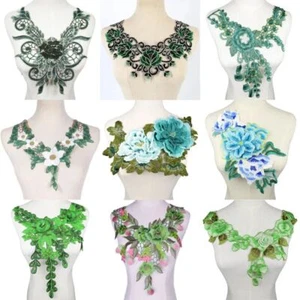 1pc Green Flower Appliques Neckline Collar Lace Clothing Trims Dress Decoration - Picture 1 of 20