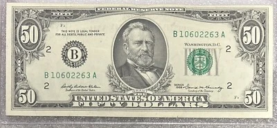 1969 New York $50 Dollar Bill Fr. 2114-B FRN B10602263A 50BL91 - Image 1 of 2