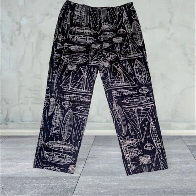 ANN TAYLOR Artsy SAILBOAT Boat Sketch Black White CROPPED Pants Size 8 PETITE - Image 1 of 4