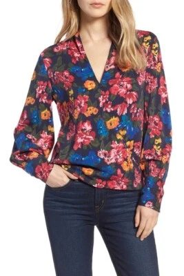 Blusa halógena para mujer L/S mezcla de seda floral envolvente talla pequeña XS $149  Foto 1 de 4