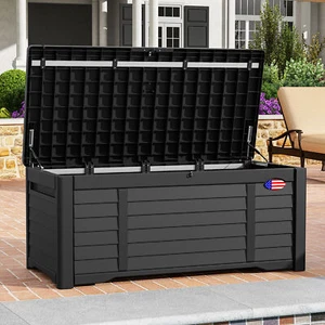 120 Gallon Lockable Outdoor Storage Box Resin Patio Bin with Louvered Design - Picture 1 of 6