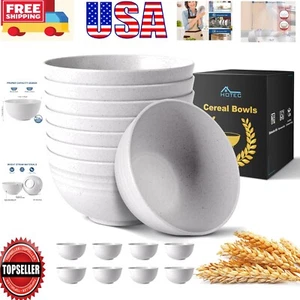 Classic White Wheat Straw Cereal Bowls - BPA Free, 26oz Capacity, Set of 8 - Picture 1 of 9