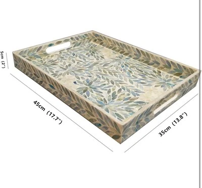 Creative Rectangular Mother of Pearl Shell Severing Tray Lacquer Wooden Decor... - Image 1 of 4