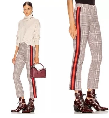 Mother The Insider Ankle Plaid Stripe Pants Size 26 Plum Pink Foto 1 de 4