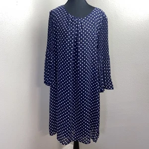 Neu Robert Louis Kleid Damen XL marine gepunktet gefüttert Etuikleid Plissee Ärmel - Bild 1 von 11