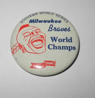 1957 Baseball Milwaukee Braves World Series National League Champions Pin Button - Image 1 of 2