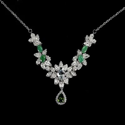 Collar de plata de ley 925 pera aguamarina 7x5 mm esmeralda piedras preciosas joyería 17,5 Foto 1 de 4