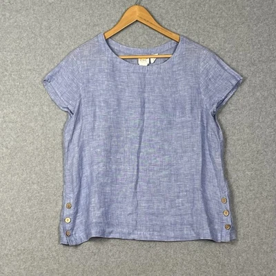 Blue Linen Top Womens S Short Sleeve Relaxed Boho Coastal Resort C&C California - Image 1 of 4