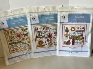 Printed Cross Stitch kits 14 Ct Set Of 3 Fall Winter & Spring New - Picture 1 of 12