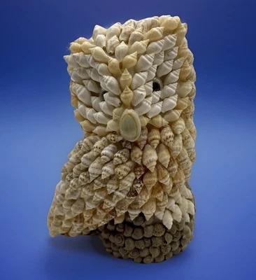 Vintage Sea Shell Folk Art Owl Statue Handcrafted Figurine BOHO Beach Decor MCM - Image 1 of 4