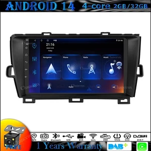 9"Android 14 Autoradio Carplay GPS Navigation DAB DVR For Toyota Prius 2009-2015 - Picture 1 of 13