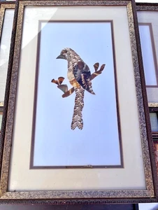 VINTAGE AFRICAN BUTTERFLY WING FRAMED BIRD ART COLLAGE FRAMED - Picture 1 of 6