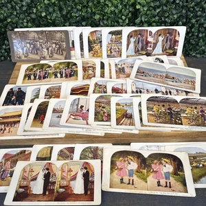 Posten 53 Vintage Stereoskop Betrachtungskarten Frauen Männer Kinder asiatische Landschaften - Bild 1 von 8
