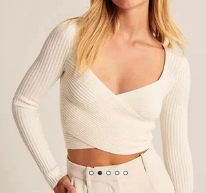 Abercrombie & Fitch weicher Luxeloft AF Wickel Cropped Pullover L creme Rippstrick - Bild 1 von 8