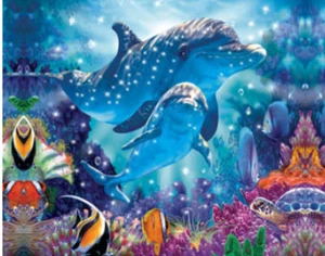Dolphins Sea Life Wall Art with LED Lights Canvas 8x6 - Picture 1 of 1