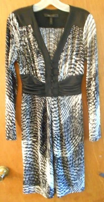 BCBG Maxazria Womens Small Black White Ruched Waist Dress Office Siren - Imagem 1 de 4