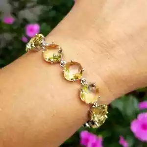 Sterling Silver Citrine Bracelet, Australian Crystal Citrine Tennis Bracelet - Picture 1 of 6