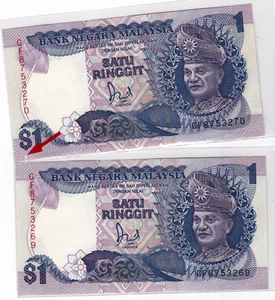 Mazuma *M4056 Malaysia Jaffar 6th $1 GF8753269-270 Minor Error 2 Running UNC - Picture 1 of 2