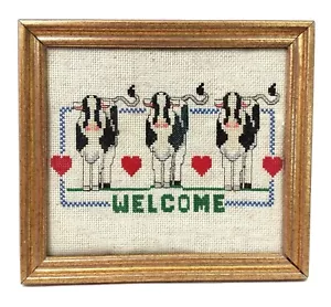 Benvenuti con punto croce rifinito incorniciato mucche e cuori 8"" x 9"" Holstein country - Foto 1 di 3