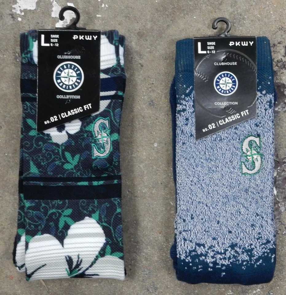 2 Pack Seattle Mariners MLB Crew Socks Mens Large Fits 6-12 Luau Hawaii Dual  - Image 1 of 1