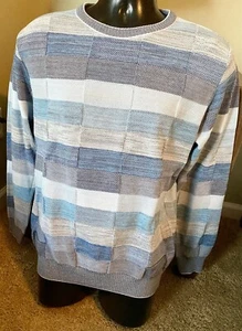 Montechiaro Italy Size XL 3D Knit Coogi Style Blue Gray Crew Sweater Men’s NEW - Picture 1 of 9