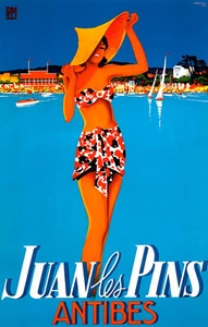 Juan les Pins Antibes A1+ Vintage French Travel High Quality Canvas Print - Bild 1 von 1