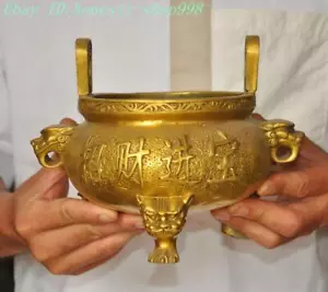 8.4'' Marked China Feng Shui brass Lucky beast head statue incense burner censer - Picture 1 of 7