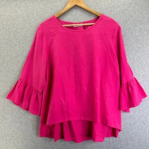 Camicia Bryn Walker taglia Large lino rosa caldo look a strati maniche flutter Barbie - Foto 1 di 14