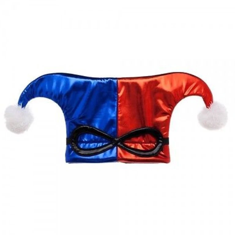 DC COMICS HARLEY QUINN ROJO AZUL TRAJE COJO SOMBRERO CON MÁSCARA COSPLAY DISFRAZ BUFÓN Foto 1 de 1