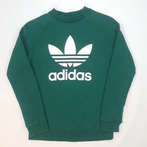 Adidas Womens Sweatshirt Leaf Logo Pullover UK 8 Green Cotton - Picture 1 of 7