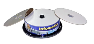 InfoMedia  Blu-ray Disc 25* Spindle - 50GB 6X BD-R DL - 2010 Wide Printable bst - Picture 1 of 7