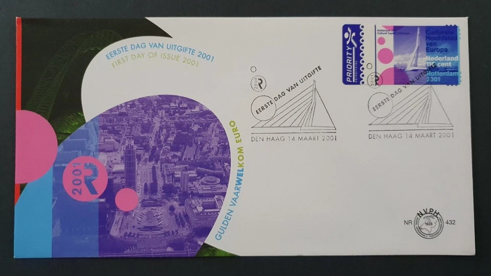 2001 NETHERLANDS NEDERLAND EUROPEAN CULTURAL CAPITAL BRIDGE NR 432 FDC - Image 1 of 1