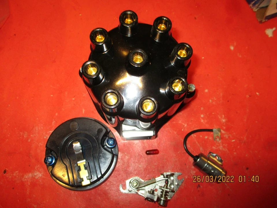 OLDSMOBILE 98,SUPER 88,STARFIRE-1959-1964 DISTRIBUTOR BRASS CAP-ROTOR-POINT-CON. - Image 1 of 4