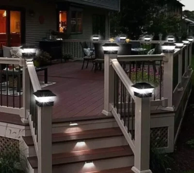 4pc Solar Post Lights Outdoor Garden Fence Decor Bright White Lighting LED 14cm - Image 1 of 4