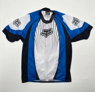 Fox Racing Cycling Jersey Mens L Blue Full Zip Stretch Pocket Bike - Image 1 of 4