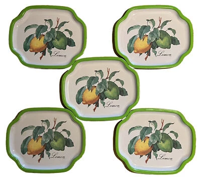 Vintage Lemon Tree Tin Trays Set of 5 Made in Japan 7.5" Metal Plates - Image 1 of 3