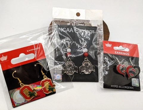 Ohio State University Buckeyes Dangling Earrings 3 Pairs Swirl Heart & Others Cover