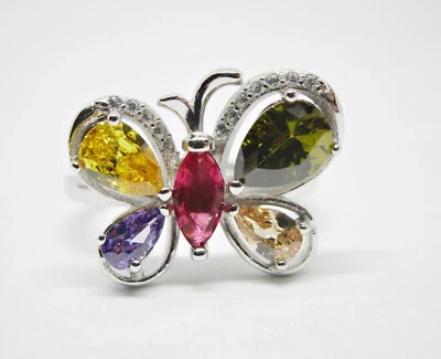 Anello Farfalla in Argento 925 con Zirconi Multicolor  misure 13 14 15 16 - Immagine 1 di 4