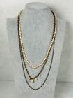 J. Crew Necklace Layered Faux Pearl Chain Bronze Tone Elegant Costume Jewelry