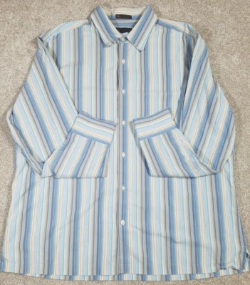 Metropolitan by Lord & Taylor Long Sleeve Button Up Blue Striped Shirt Men's XXL - Image 1 of 4