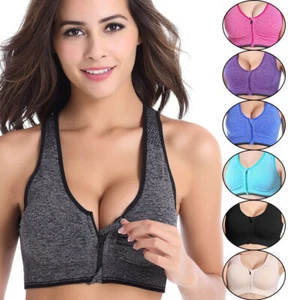 Women Padded Sports Bra Yoga Front Zip Fitness Workout Top Tank Wirefree Run uk - Picture 1 of 19