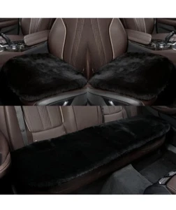 Soft Genuine Sheepskin Car Seat Cushion-3 Pcs,Black - Picture 1 of 6