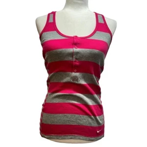 Nike The Athletic Dept Womens Henley Racerback Tank Top Pink Striped Cotton M - Picture 1 of 6