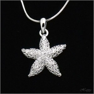 Starfish Asteroidea Sea Ocean Pendant Necklace Charm Chain Crystal Clear Silver  - Picture 1 of 2