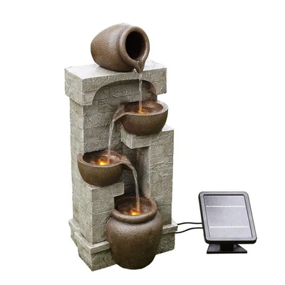 28 in. Cuencos en cascada y piedras apiladas LED fuente de agua exterior para exterior... Foto 1 de 4