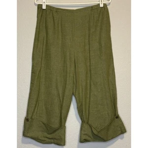 White Stag Petite Olive Green Capris Elastic Waist Button Cuff Cropped Pants - Picture 1 of 5