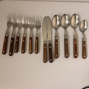 Vintage WF Classic Flatware 12pc Spoons Forks Wood Handle JAPAN - Picture 1 of 9